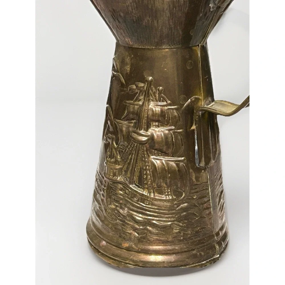Vintage Peerage England Brass Pitcher Nautical Scene 6.5